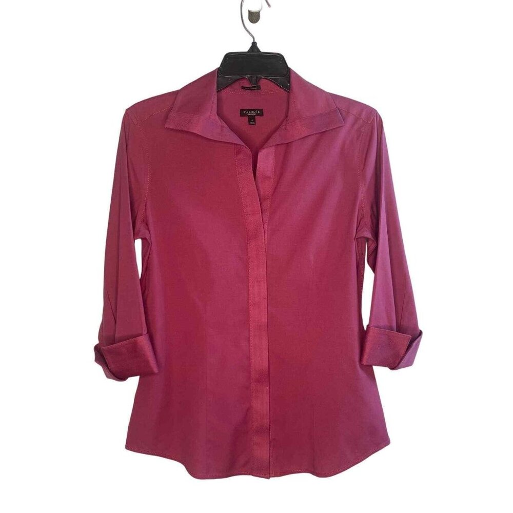 Talbots women’s wrinkle resistant 3/4 cuffed sleeve v-neck wine blouse size 4